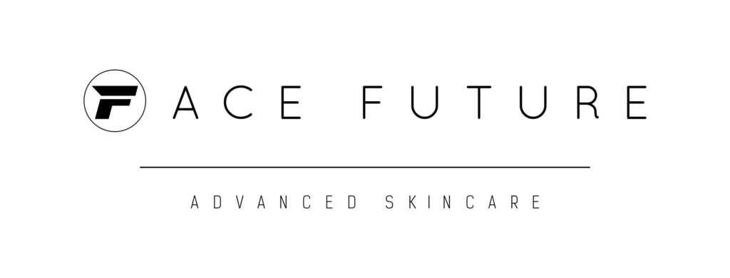 A white and black logo for face future skincare.